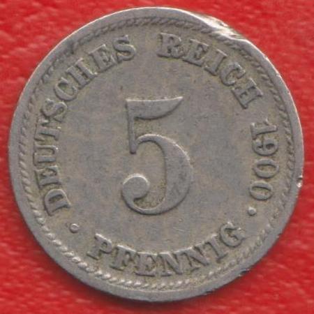 Германия 5 пфеннигов 1900 г. D Мюнхен