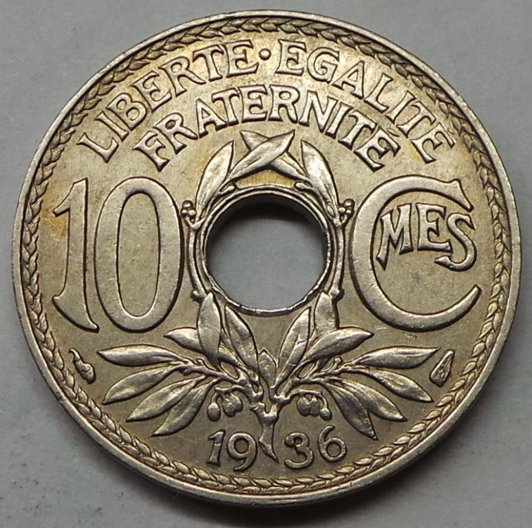 Франция 10 сантимов 1936 года (2) КМ#866a