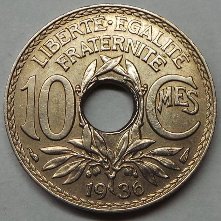 Франция 10 сантимов 1936 года (5) КМ#866a