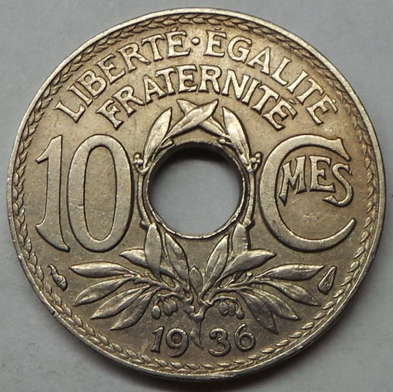 Франция 10 сантимов 1936 года (16) КМ#866a