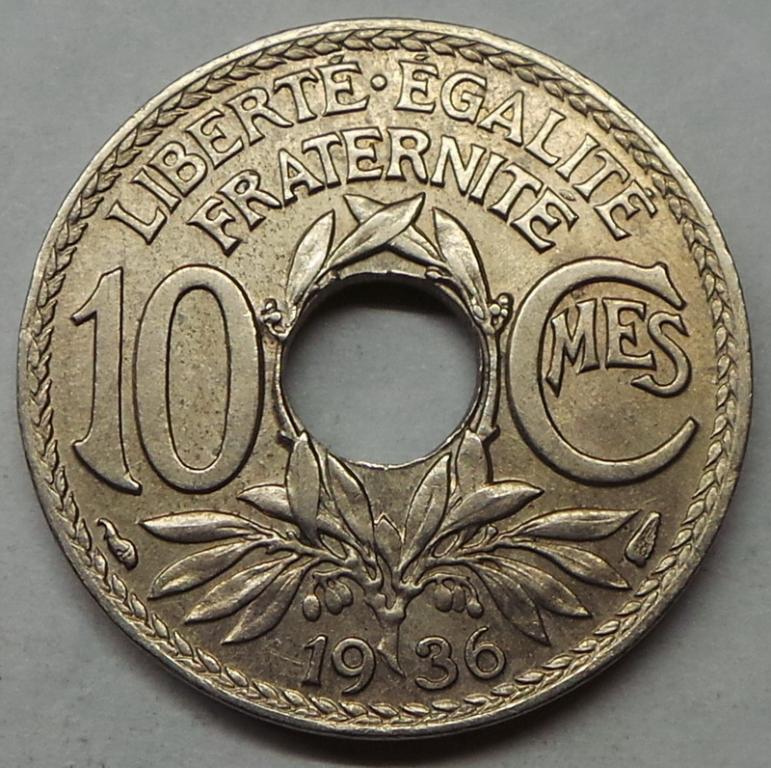 Франция 10 сантимов 1936 года (6) КМ#866a
