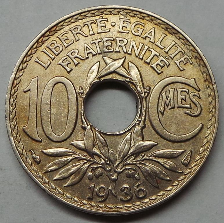 Франция 10 сантимов 1936 года (10) КМ#866a