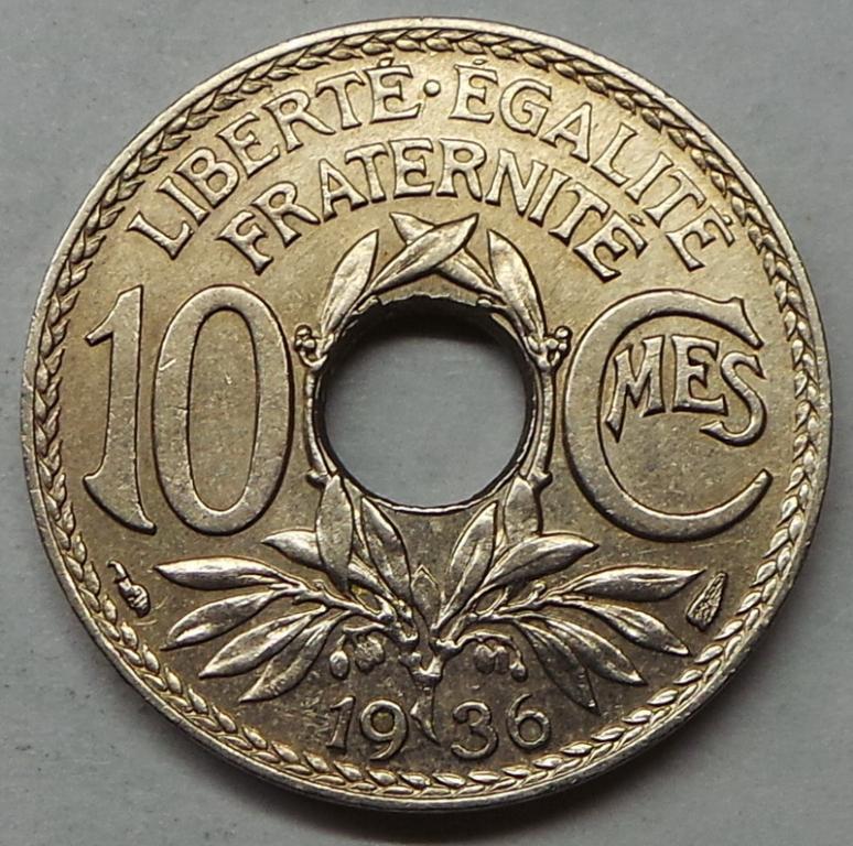 Франция 10 сантимов 1936 года (1) КМ#866a