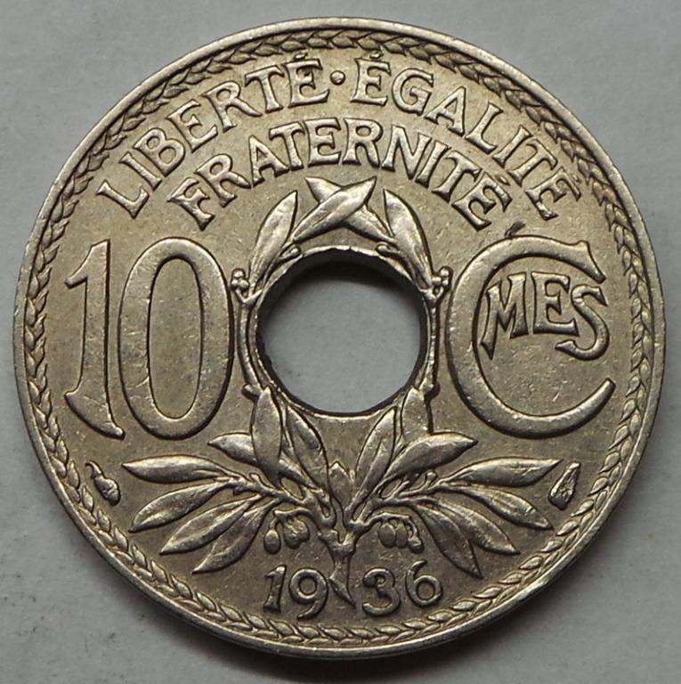 Франция 10 сантимов 1936 года (7) КМ#866a