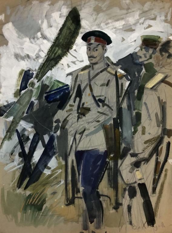 Антикварная картина. Холуев В.Ф. Заслуженный художник. Картина Летчики. Картина Авиация. Живопись.