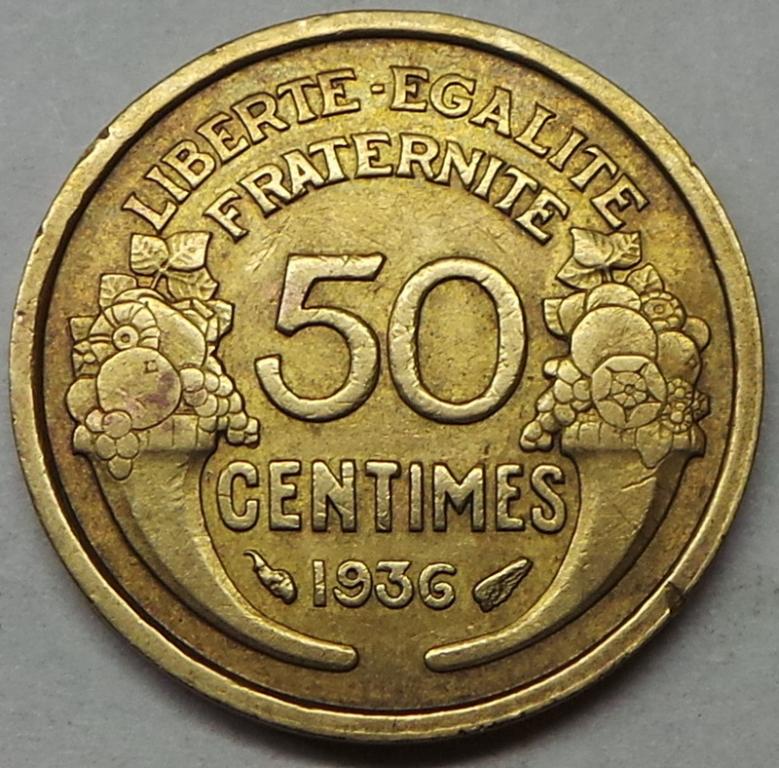 Франция 50 сантимов 1936 года (4) КМ#894.1