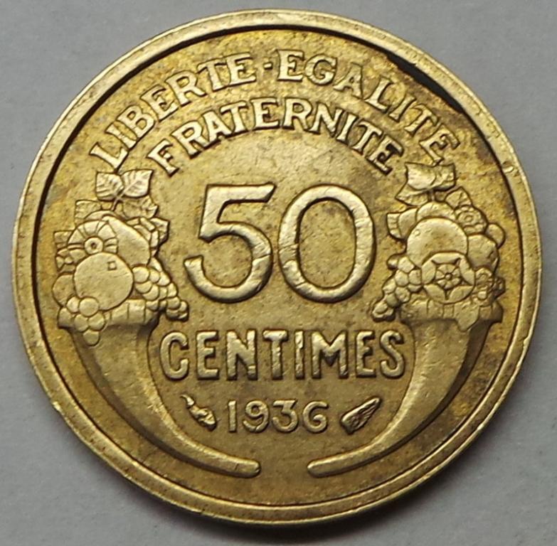 Франция 50 сантимов 1936 года (1) КМ#894.1