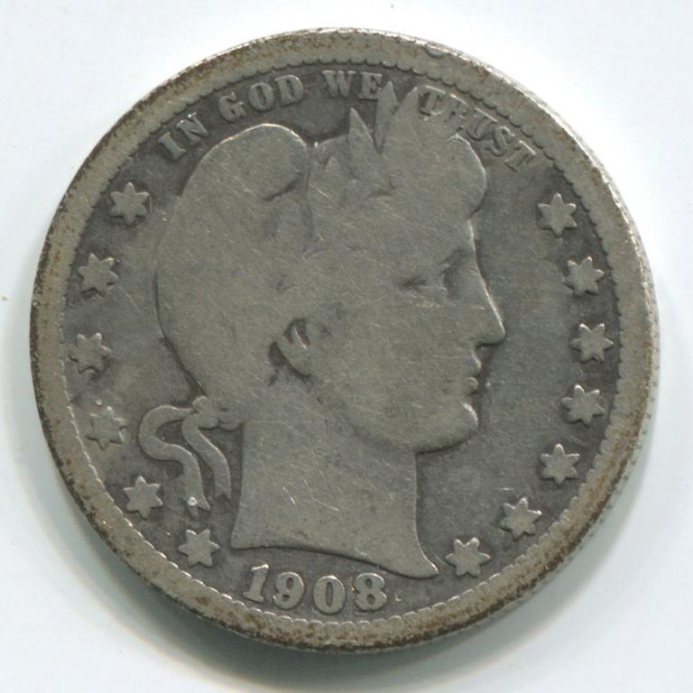 США 1/4 ДОЛЛАРА(25 ЦЕНТОВ) 1908 O(НЬЮ ОРЛЕАН)F