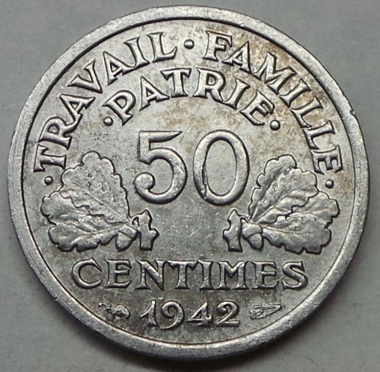 Франция 50 сантимов 1942 года (4) КМ#914.4