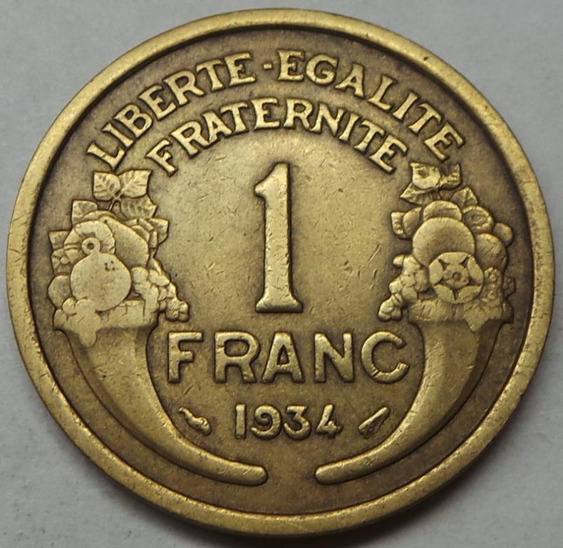 Франция 1 франк 1934 года (7) КМ#885
