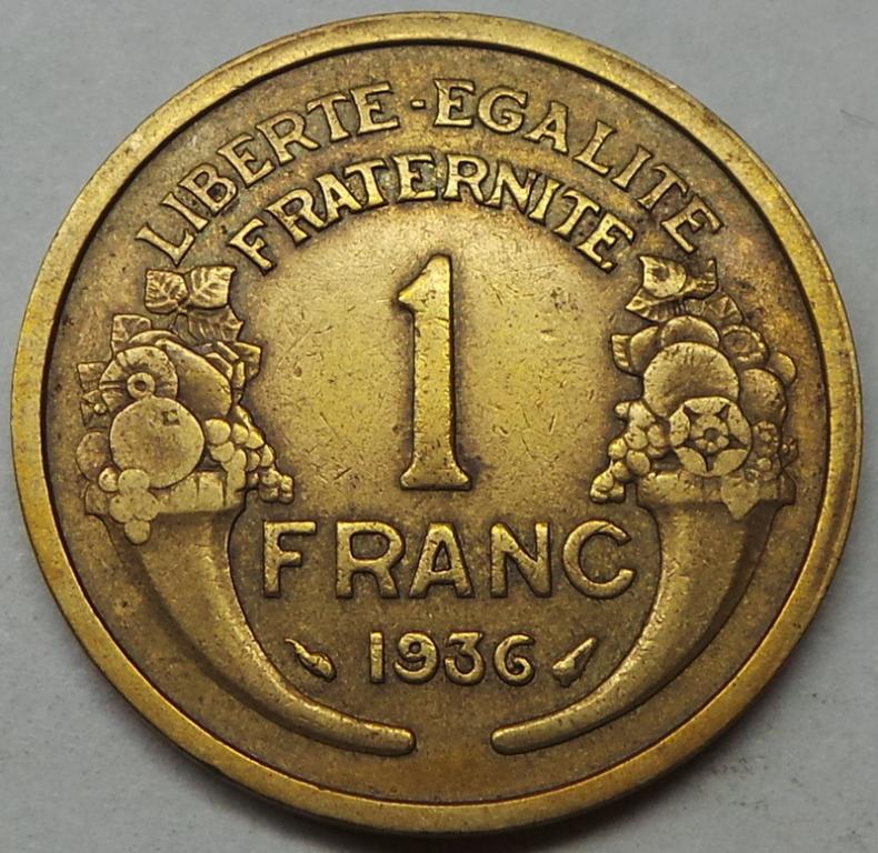 Франция 1 франк 1936 года (7) КМ#885