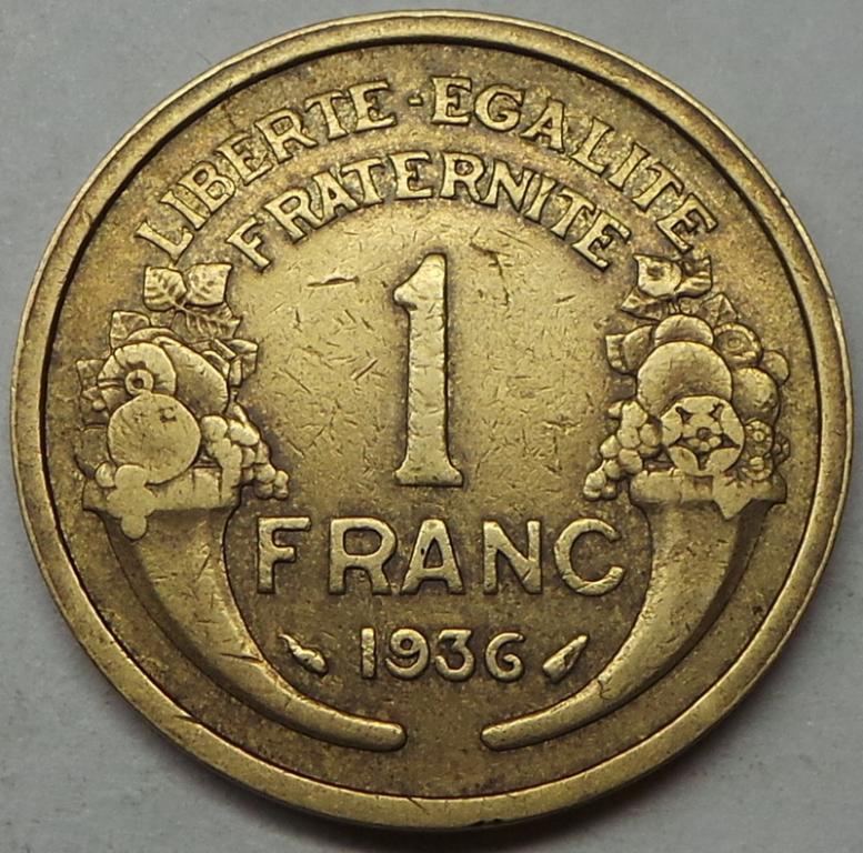 Франция 1 франк 1936 года (11) КМ#885