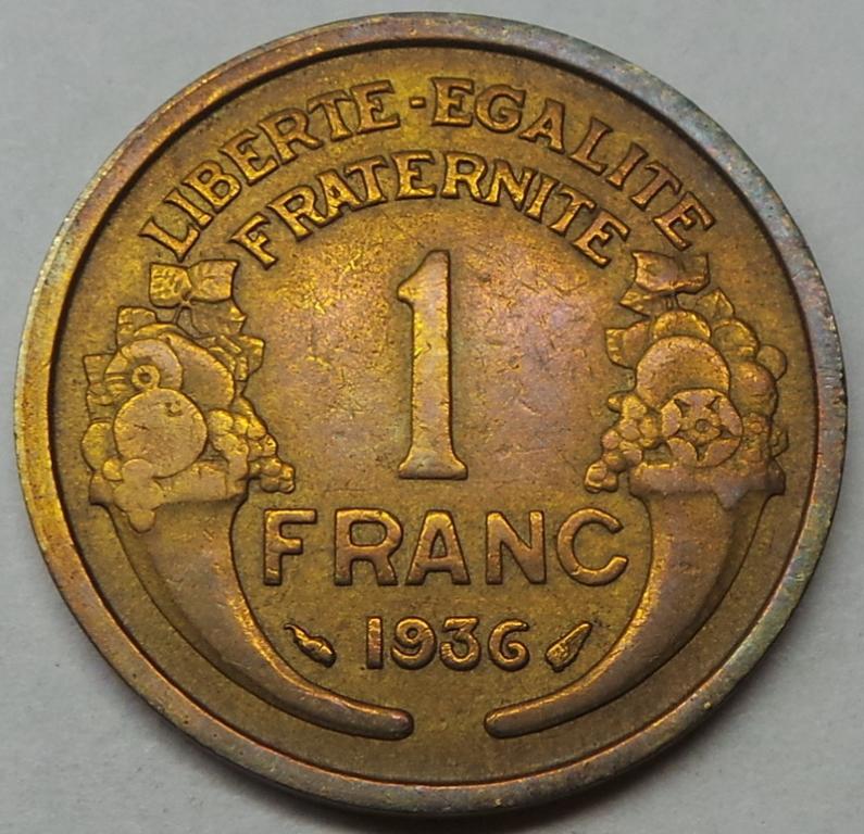 Франция 1 франк 1936 года (4) КМ#885