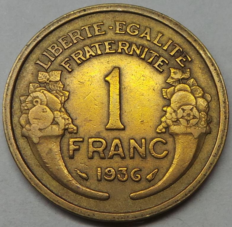 Франция 1 франк 1936 года (5) КМ#885