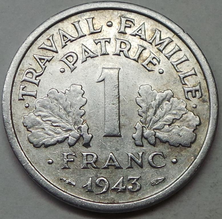 Франция 1 франк 1943 года (4) КМ#902.1