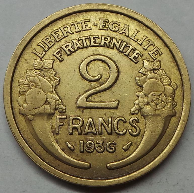 Франция 2 франка 1936 года (8) КМ#886