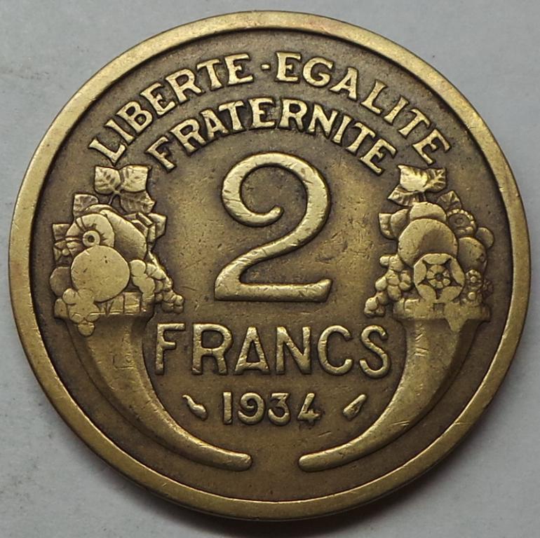 Франция 2 франка 1934 года (3) КМ#886