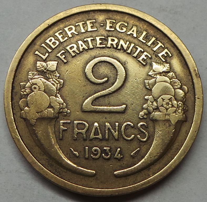 Франция 2 франка 1934 года (7) КМ#886