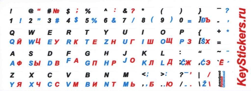 Словенский, английский и русский алфавит на белом фоне