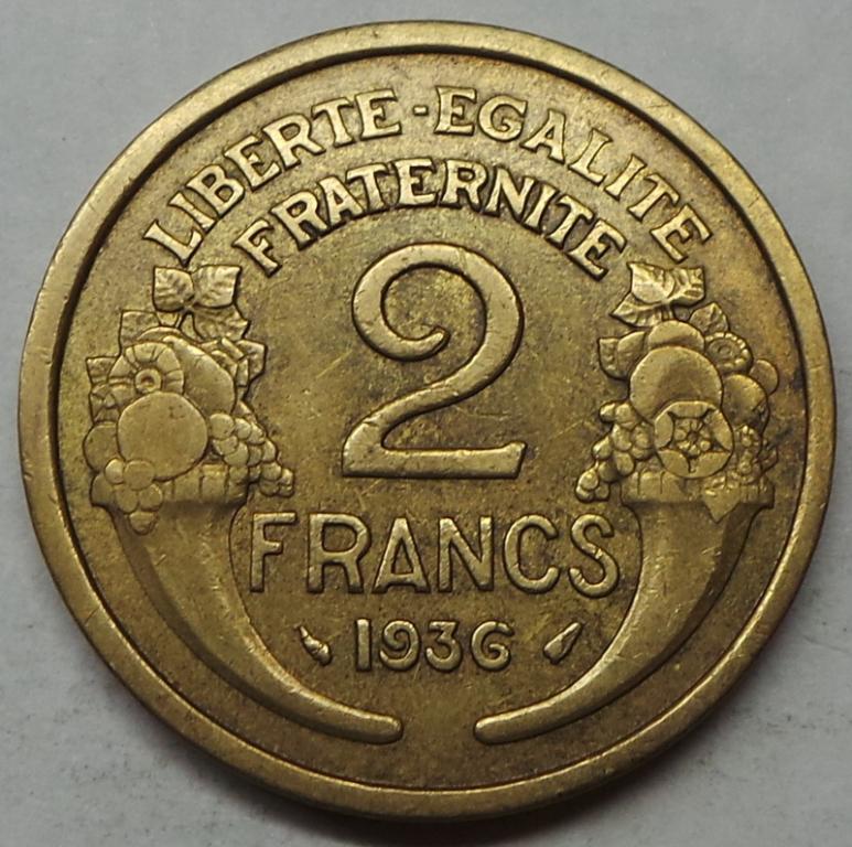 Франция 2 франка 1936 года (10) КМ#886