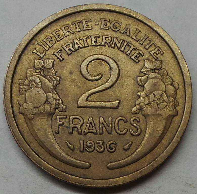 Франция 2 франка 1936 года (1) КМ#886