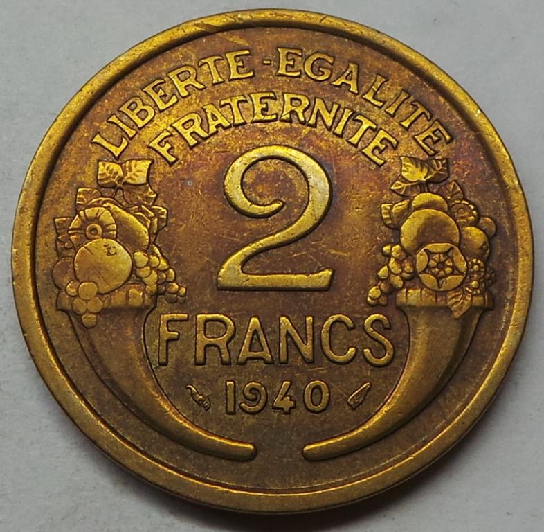 Франция 2 франка 1940 года (8) КМ#886