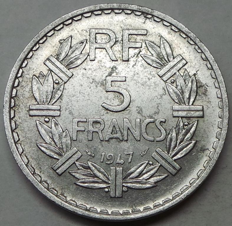 Франция 5 франков 1947 (a) года открытая 9 (3) КМ#888b.1