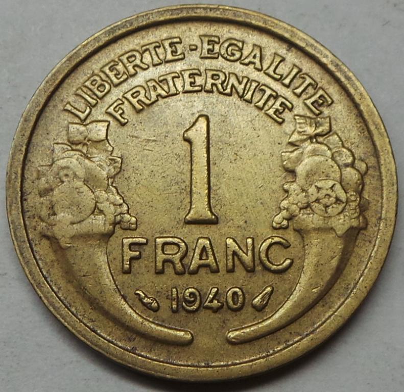 Франция 1 франк 1940 года (4) КМ#885
