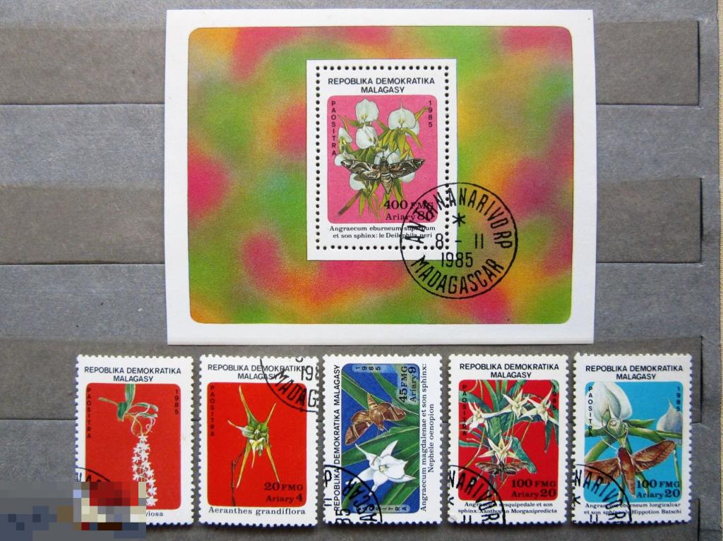 Мадагаскар 1985 г. Бабочки. Цветы. блок+сер. фил.гаш. СТО