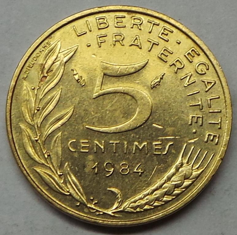 Франция 5 сантимов 1984 года (3) KM#933