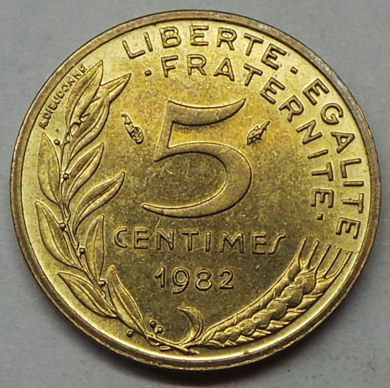 Франция 5 сантимов 1982 года KM#933