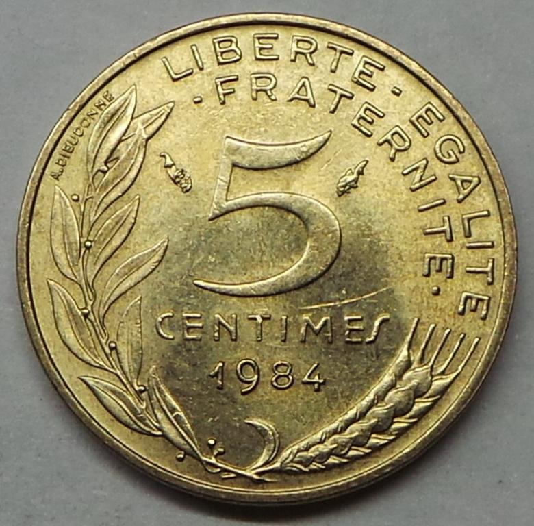Франция 5 сантимов 1984 года (1) KM#933