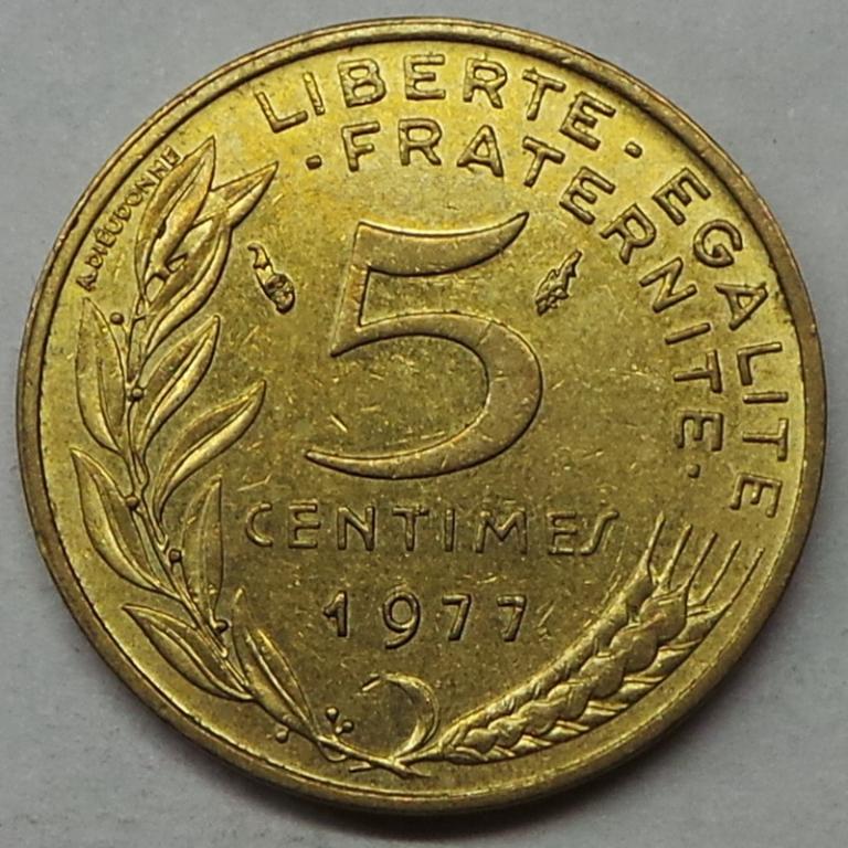 Франция 5 сантимов 1977 года (2) KM#933