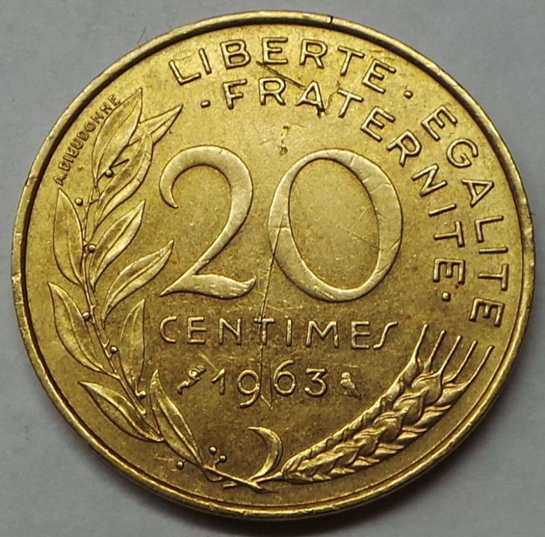 Франция 20 сантимов 1963 года (10) KM#930