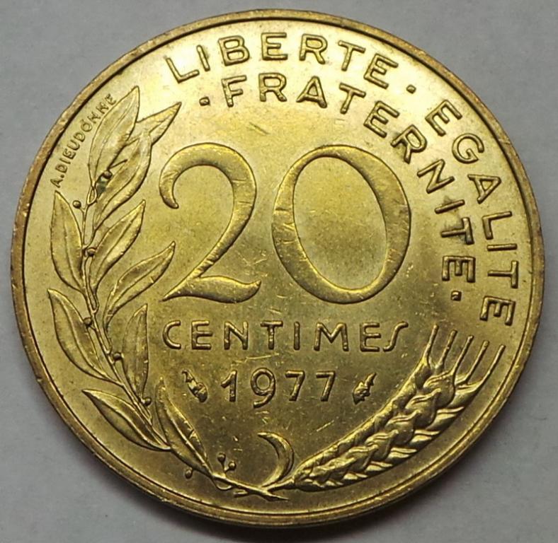 Франция 20 сантимов 1977 года (1) KM#930