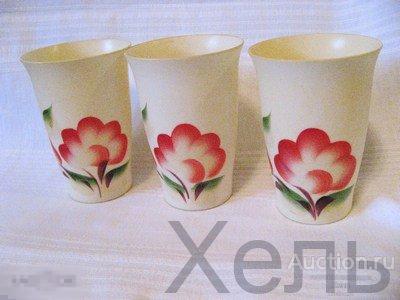Стаканы НА ТРОИХ роспись  СССР винтаж СУВЕНИР карболит твердый пластик 