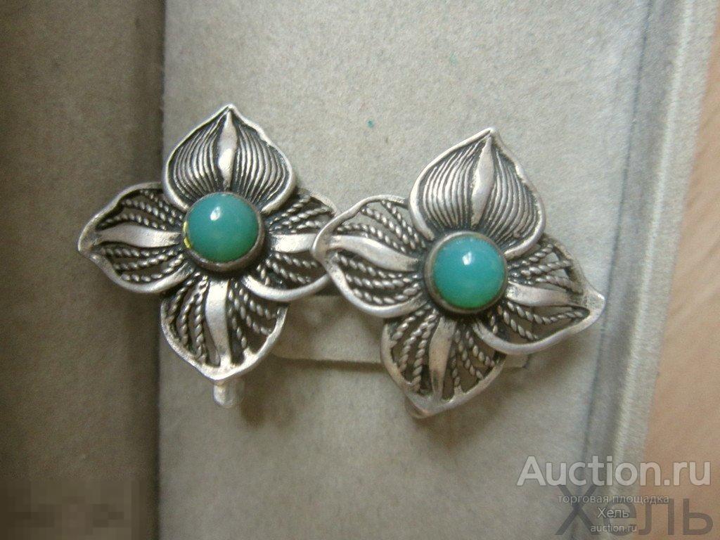 Серьги серебро 925 хризопраз СССР ЦВЕТЫ 