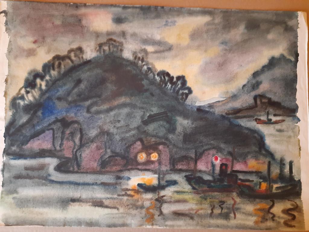 Полянская Л.С. (1905-1979)  Камчатка. Кораблики у берега вечером