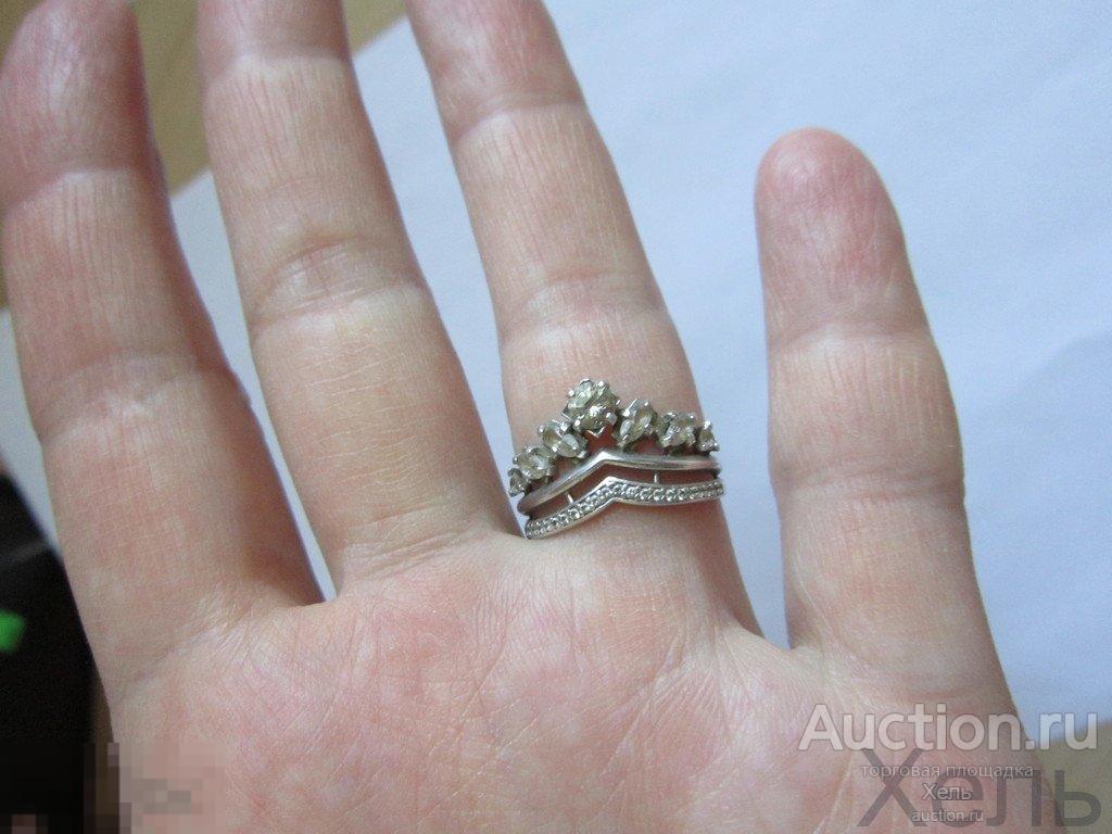 Кольцо серебро КОРОНА 925 проба фианиты под бриллианты бриллиантовый дизайн 