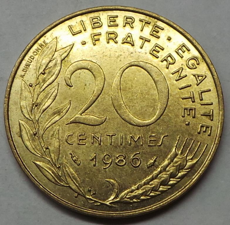 Франция 20 сантимов 1986 года (1) KM#930
