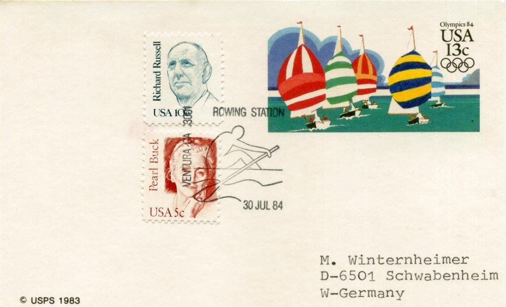 США (0338) Специальное гашение СГ Олимпийские игры 1984 Олимпиада Гребля Спорт