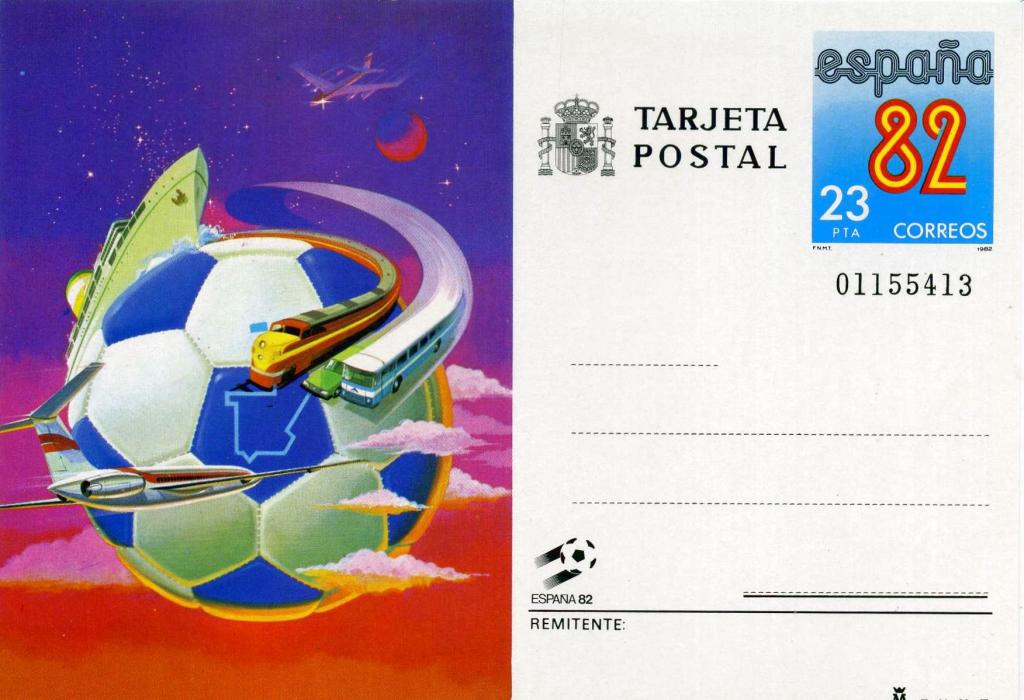 Испания (0354) Почтовая карточка Футбол 1982 Самолеты Корабли Техника Спорт