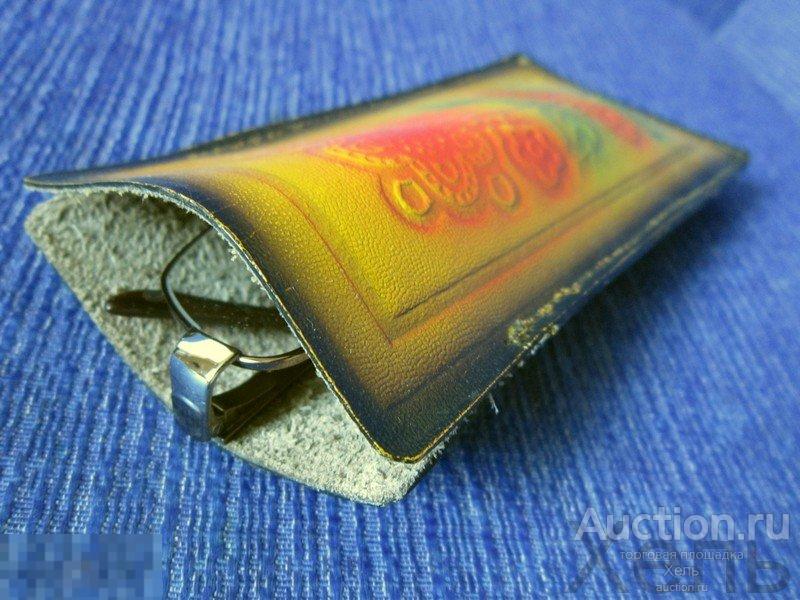 Футляр для очков очечник СССР натуральная тисненая кожа чехол 