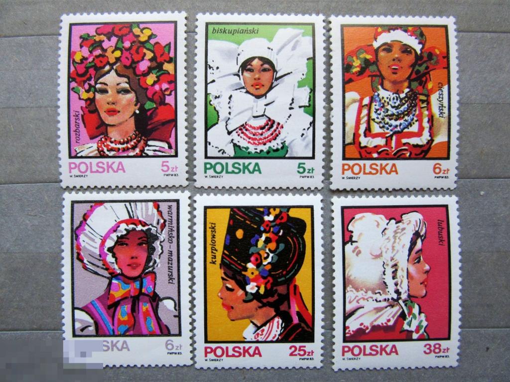 Польша 1983 г. Национальные костюмы. Головные уборы. 6м.полн.сер.**