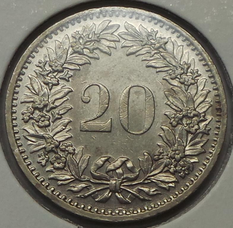 Швейцария 20 раппенов 1975 года (1) КМ#29a