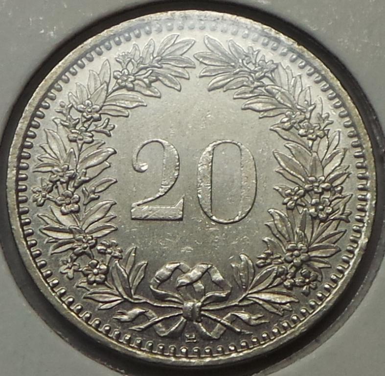 Швейцария 20 раппенов 2007 B года КМ#29a