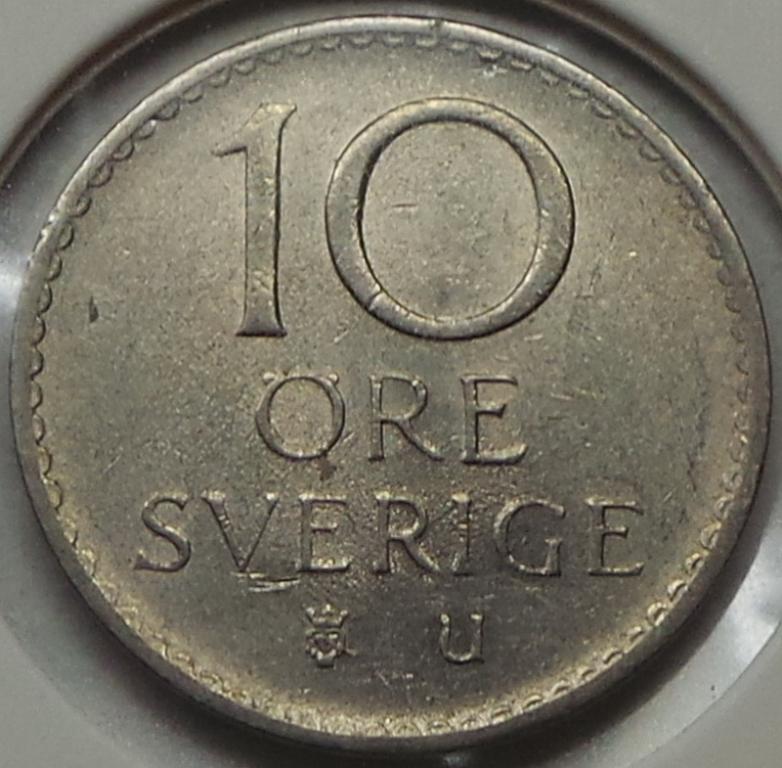Швеция 10 эре 1970 U года Король Густав VI (1) КМ#835