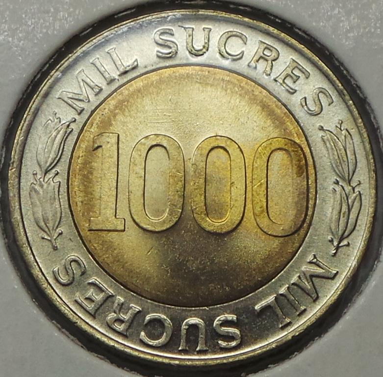 Эквадор 1000 сукре 1997 года 70 лет Центробанку (1) КМ#103