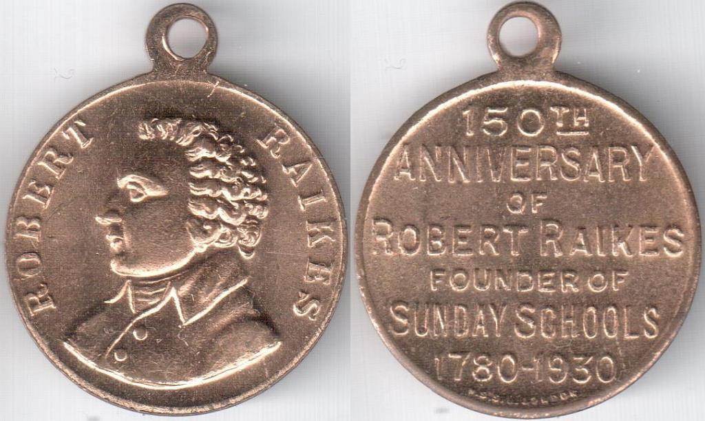 Великобритания Медаль Роберт Рейкс 150 лет Основатель воскресных школ 1930 22 мм.