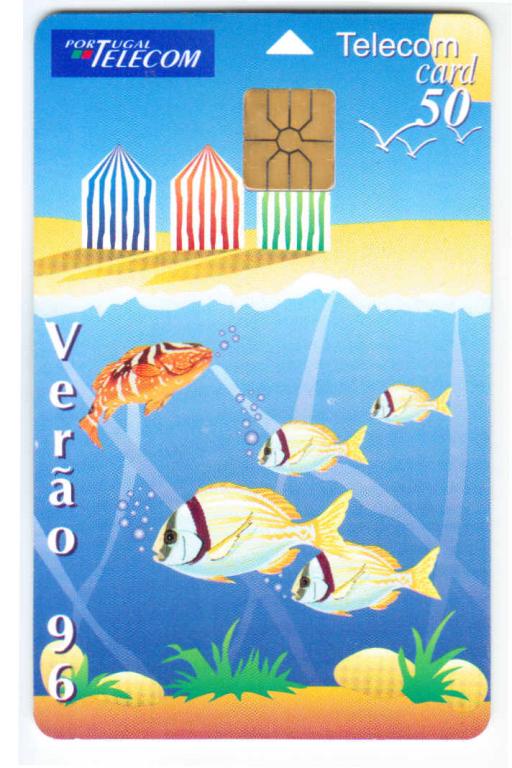 Телефонная карта Португалия 50 единиц лето 96 рыбы телефонная будка